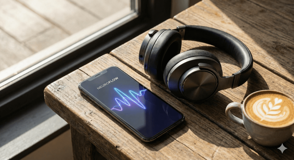 Person using The Brain Song audio for cognitive focus and memory enhancement.